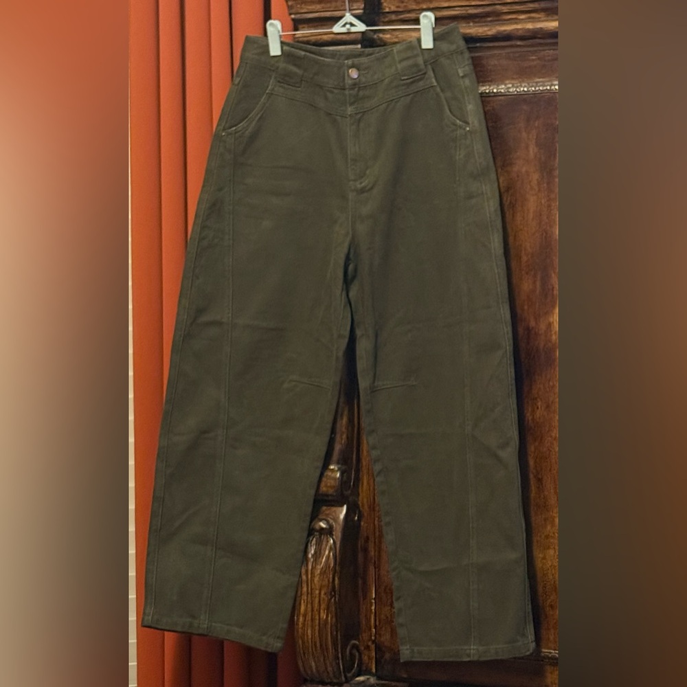 COMMENSE Women’s Olive Green Wide Leg Denim Pants